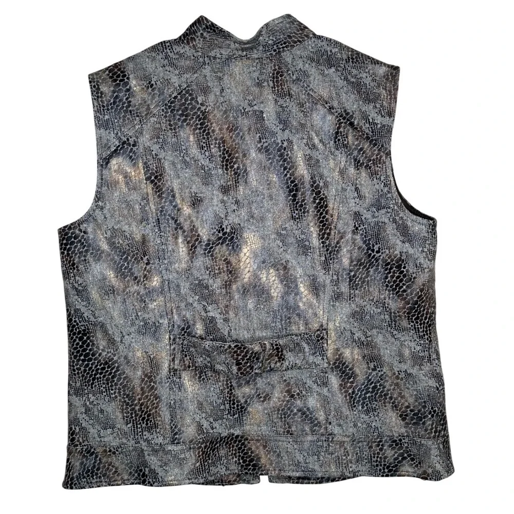 Whimsical Textured Snake Print Zipper Vest Jacket Metallic Accents M Wool Blend